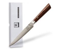 zayiko Damastmesser Allzweckmesser, Klingenlänge 12,50 cm, japanischer Damaststahl VG-10, sehr hochwertiges Damast-Küchenmesser mit Paka-Holzgriff braun Kasshoku #ROKU