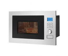 Bomann MWG 3001 H EB, 3 in 1- Einbau-Mikrowelle mit Grill und Heißluft, LCD-Display, 8 Automatikprogramme, Timerfunktion, 25 L Garraum, Edelstahlfront- und Innenraum