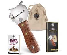 5 grömaße Trüffelhobel & Schokolade Rasierer mit Chic Stoff Tasche + Rezept E-Book. Trim die Heute Trüffel. Auch Rasuren Käse, Knoblauch, Pilzen & Gemüse. Premium Edelstahl & Verstellbarer Klinge