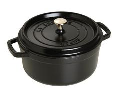 Staub 1101225 Mini Cocotte, rund mit Deckel 10 cm, 0,25 L, induktionsgeeignet, mit mattschwarzer Emaillierung im Inneren des Topfes, schwarz