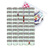 MamboCat 50er Set Sturzglas 125 ml Marmeladenglas Einmachglas Einweckglas to 66 silberner Deckel incl. Diamant-Zucker Gelierzauber Rezeptheft