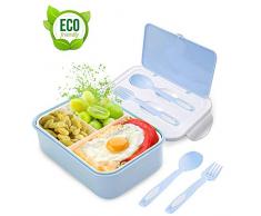 Bento Box, Lunchbox Kinder, Brotdose Kinder, Lunchbox mit 3 Fächern und Besteck, Auslaufsichere Brotzeitbox Vesperdose Mikrowelle Heizung