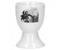Van Well Eierbecher rund Black Flower | Ø 5 cm | H 7 cm | hoher Eier-Ständer | edler Porzellan-Becher | Egg Cup | modernes Dekor