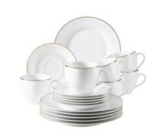 MÄSER 931532 Professional Dining, Kaffeeservice für 6 Personen in Weiß mit Goldrand, 18-teiliges Kaffeegeschirr Set, Porzellan