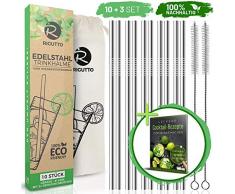 RIGUTTO®️ DAS ORIGINAL- Premium Edelstahl Strohhalme [14er Set] Verbessertes Konzept 2020 inkl. Rezepte, Beutel & Bürsten I Für alle Getränke I Wiederverwendbare Metall Trinkhalme (Gerade)