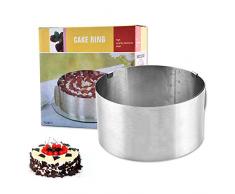 Voarge Verstellbare Runde Kreise Form Edelstahl Plätzchen Mousse Ring Form Home Zubehör, Tortenring mit verstellbarem Durchmesser von 16 bis 30 cm, Rostfreier Edelstahl, Silber