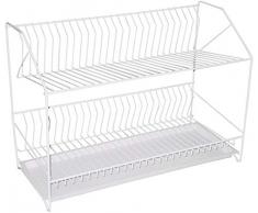 decorwelt | Abtropfgestell 2 Etagen Rechteckig 50x23 cm Edelstahl Mit Abtropfschale Weiß Abtropfgitter Teller Tassen Geschirrabtropfgestell Mit Besteckhalter Groß Geschirrabtropfer Küche Schrank