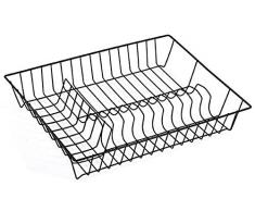 MSV Geschirrabtropfkorb - Abtropfgitter aus Draht - Geschirrständer mit Kunststoffüberzug schwarz - Geschirrkorb 43 x 34 x 7,5 cm - Abtropfgestell für Teller und Besteck - Küchenhelfer