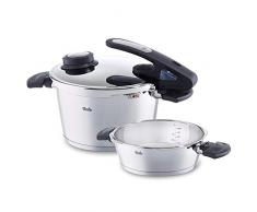 Fissler vitavit edition design / Induktions-Schnellkochtopf-Set, 2-teilig (4,5 L und 2,5 L - Ø 22 cm) Edelstahl-Dampfkochtopf und Schnell-Bratpfanne, 2 Garstufen, mit Einsatz