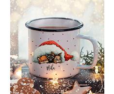 ilka parey wandtattoo-welt Emaille Becher Camping Tasse Winter Tiere unter Mütze & Name Wunschname Kaffeetasse Weihnachten Geschenk Weihnachtsmotiv eb481