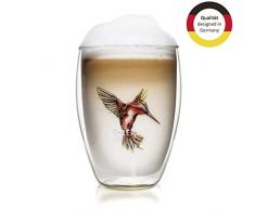 Creano Thermo-Glas Hummi, doppelwandiges Tee-Glas, Latte Macchiato, Thermobecher Kolibri | 250ml in exklusiver Geschenkbox, rot