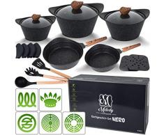 Melody Topf-Set Pfannen-Set Aluguss Töpfe Topfset induktionsgeeignet Antihaft #3022 (19-teiliges Set, Nero-Black)