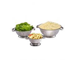 Relaxdays Sieb Set, 3 x Nudelsieb, Seiher Ø 15 cm, 20 cm & 25 cm, Edelstahl rostfrei, mit Griffen, Abtropfsieb, silber