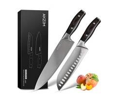 2 teilig Kochmesser Profi Messer Set,AKZIM Scharfe Küchenmesser und Santokumesser Set,Extra Scharfe Messerklinge mit Ergonomischer Griff,Deutsches High Carbon Edelstahlmesser Set