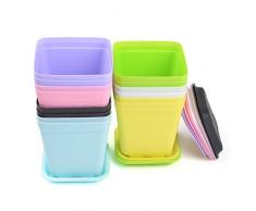 HaoDou 14Sets Quadratisch Kunststoff Bunt Blumentöpfe Pflanztöpfen mit Untersetzer Tablett Succulents Töpfe/Cactus Pflanzschalen Home Office Garten Dekoration