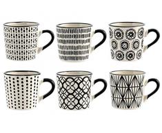 H&H Vhera Espressotassen, Steingut, Weiß / Schwarz, 90 ml, 6 Stück