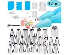 Nifogo SpritztüLlen Set, Spritzbeutel Tüllen, SpritztüLlen, 25 Edelstahl Spritztüllen, 2 Silikon Spritzbeutel,3 Kuchenschaber und Anderes Zubehör, Für Kuchen Cupcakes Cookies Gebäck (37Pcs)