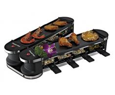 SUNTEC Raclette Grill – 2 x drehbare Grill Platte | Tischgrill für 8 Personen | inkl 8 x Pfannen + 8 x Spatel | doppelseitige Grillplatten | max 1450 Watt | RAC-8151 Flex 8 metal/metal