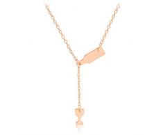 Haodou Halskette Schmuck Rotweinflasche Rotweinglas Anhänger Schlüsselbein Halskette Anhänger Kette Halsketten Für Damen Mädchen (Roségold)
