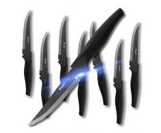 Wanbasion 8 Teilig Steak Messer Set Edelstahl Rostfrei, Scharfe Steakmesser Set Schwarz Profi, Steakmesser Set Spülmaschinenfest Pizza Rostfrei