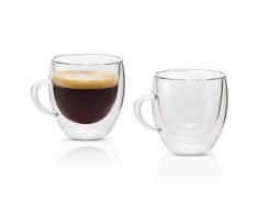MONDAEN. Kaffeetassen 200ml / 2er Set doppelwandige Kaffeegläser aus hochwertigem Borosilikat-Glas/Kaffee-Tasse Thermo-isoliert und mundgeblasen für ausgiebigen Kaffeegenuss/Moderne Cappuccino-Tassen