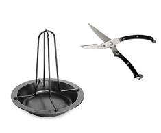 FMprofessional Set Hähnchen, Edelstahl-Geflügelschere, Fleischschere zum Tranchieren, Hähnchengriller aus Karbonstahl, mit Antihaftbeschichtung und Abtropfschale (Farbe: Schwarz), Menge: 1 x 2er Set