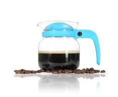 Kaffee-Kanne klein aus Glas 350ml (0,35L) Mikrowellengeeignet für Flüssigkeit mit drehbarem Kunststoff-Deckel und Loch zum Ausgießen, Tee-Kanne / Glas-Kanne, Farbe: Blau - Marke YOUZiNGS