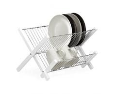 Relaxdays Abtropfgestell Edelstahl, 2 Etagen, klappbar, platzsparender Abtropfständer, HxBxT: 25,5 x 39 x 30 cm, weiß