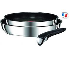 Tefal L94092 Ingenio Preference Pfannen-Set, inklusive Griff, induktionsgeeignet, antihaftversiegelt, Edelstahl, 24 + 28 cm