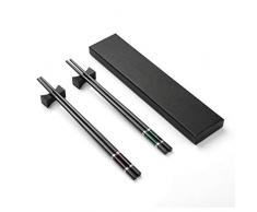 Crazy-m 2 Set Hohe Qualität Alloy EssStäbchen Essstäbchen Ablagen Chopsticks Essstäbchen Edelstahl mit Halter Geschenkset Chinesische Stäbchen Asiatisches Besteck mit schwarzer Schatulle