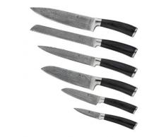 Wakoli Pakka Damastmesser Profi 6er Messerset, VG-10, 33,5 cm bis 19 cm, sehr hochwertige Damast Messer, Japanische Damaszener Küchenmesser mit Pakkaholz Griffen