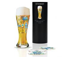 RITZENHOFF Weizen Weizenbierglas von Sascha Morawetz, aus Kristallglas, 500 ml, mit fünf Bierdeckeln