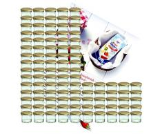 100er Set Sturzglas 125 ml Marmeladenglas Einmachglas Einweckglas To 66 goldener Deckel incl. Diamant-Zucker Gelierzauber Rezeptheft