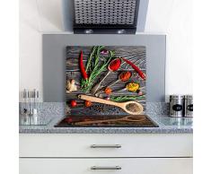 FTB Gsmarkt | Herdabdeckplatte Schneidebrett Spritzschutz 60x52 | Bild auf Glas | Sicherheitsglas Gehärtetes Glas Bild | Motiv Gewürze