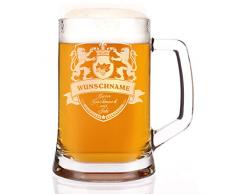 Herz & Heim® Bierkrug mit Löwenwappen und Gravur des Namens und des Geburtsjahr