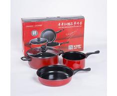 N/A 3-teiliges Kochtopf-Set, Kochutensilien, flacher Boden, antihaftbeschichtete Pfanne mit transparenter Abdeckung