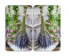 WENKO 2521448500 Herdabdeckplatte Universal Lavendel-Strauß - 2er Set, für alle Herdarten, Gehärtetes Glas, 30 x 1.8-4.5 x 52 cm, Mehrfarbig