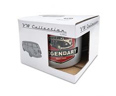 Brisa VW Collection - Volkswagen T1 Bulli Bus Emaille-Kaffee-Tee-Tasse-Becher für Küche, Outdoor - Camping-Zubehör/Geschenk-Idee/Souvenir (emailliert/Hellgrau/VW T1 Bulli Bus Vintage Logo)