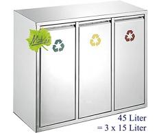 Made for us 45 L Edelstahl Wand-Abfalleimer 3x15 L Mülleimer 3-fach Mülltrennung 3er Müll-Trennsystem 45 Liter Abfallsammler zur Abfall-Trennung