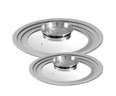 STONELINE Universal Set, 2-teilig, mit Silikonrand und Aromaknauf, für 16/18/20 24/26/28 cm Glasdeckel, Glas, grau, Einheiten