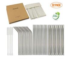 AuruA® 32 Trinkhalme aus Edelstahl | Big Pack Metall Strohhalm Set silber wiederverwendbar, extra breite Jumbo Strohhalme | ideal für Cocktails, Smoothies & Bubble Tea | umweltfreundlich & plastikfrei