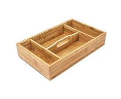Relaxdays Besteckkasten mit Tragegriff H x B x T: ca. 7 x 23 x 37cm Besteckeinsatz aus Bambus mit 4 Fächern als Küchenorganizer und Besteckbox ideal für Buffets pflegeleichter Schubladeneinsatz, natur