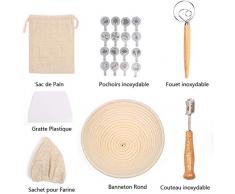 UNIQUEEN Gärkorb Gärkörbchen Brot Proofing Körbe Runde Rattan Brot Fermentation Korb Bäckermesser Backen Kit (A#)