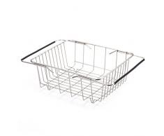 Famtasme Küche Sieb / Seiher aus Edelstahl für das Spülbecken, Spülbeckensieb Küchensieb Abtropfsieb, mit ausziehbare Griffen, Mehrzweck, 25×33,5×11cm, geeignet für verschiedene Größen von Spülbecken