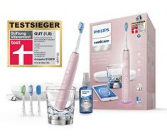 Philips Sonicare DiamondClean Smart Schallzahnbürste HX9924/23 mit 5 Putzprogrammen, 3 Intensitäten, Ladeglas, USB-Reiseetui & 4 Bürstenköpfen - schonendes Putzen dank Drucksensor – Pink