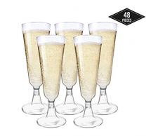 matana 48 Elegante Einweg Sektgläser aus Kunststoff, Transparent 150ml - Stabile & Wiederverwendbar| Plastik Champagnergläser Sektkelche für Partys Geburtstage Hochzeiten Weihnachten Neujahrsfeiern.