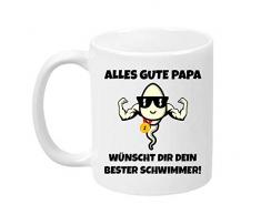 TassenTicker - Alles Gute Papa. Wünscht dir Dein Bester Schwimmer - Geschenk - Vatertag - Kaffeetasse - Tasse für Männer - lustig - Geburtstag - Geschenkidee (Weiss)