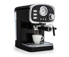 Klarstein Espressionata Gusto - Espressomaschine, Retro-Design, 1100 W Stromverbrauch, 15 Bar Druck, 1,25 Liter abnehmbarer Wassertank, Dampfdüse, Temperaturanzeige, Siebeinsatz, schwarz