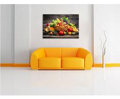 Pixxprint Frisches Obst und Gemüse im Korb, Format: 80x60 auf Leinwand