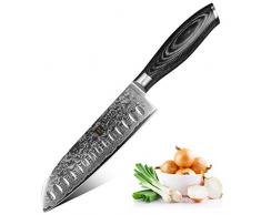 XINZUO Santokumesser Küchenmesser 17.8cm Damast Kochmesser 67 Schichten Damastmesser Messer mit Pakkawood Griff - Ya Serie